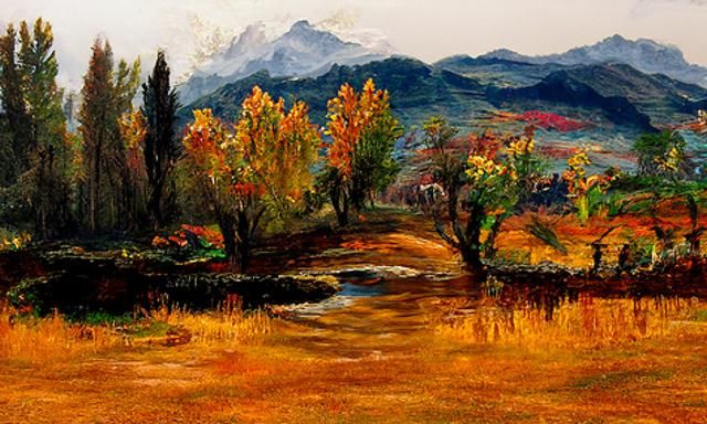 Impressionistic Autumn Landscape with River
