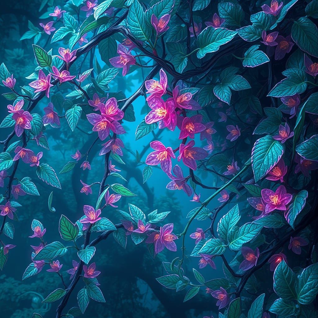 Crystal Vine with Iridescent Blooms in Vibrant, Dreamlike Co...