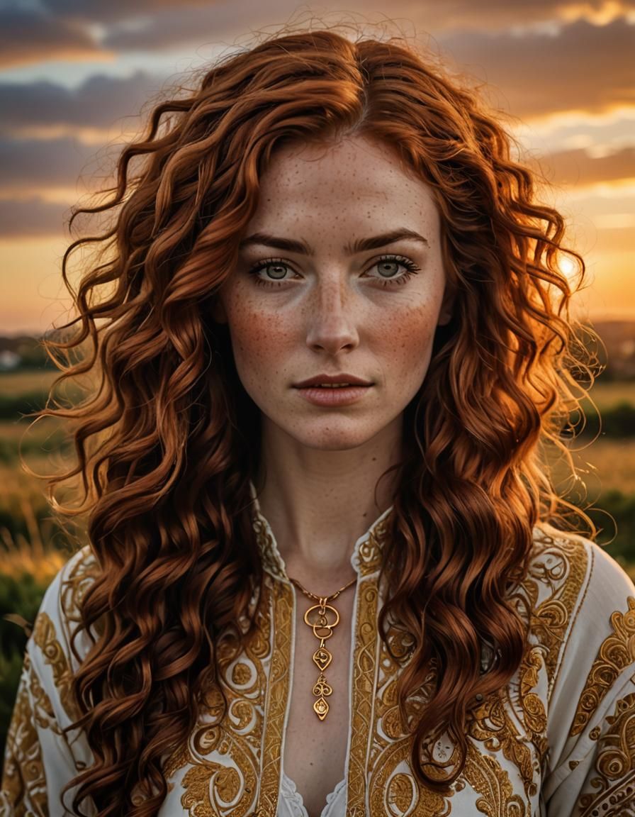 Irish Woman with Freckles in Hyperrealistic Style
