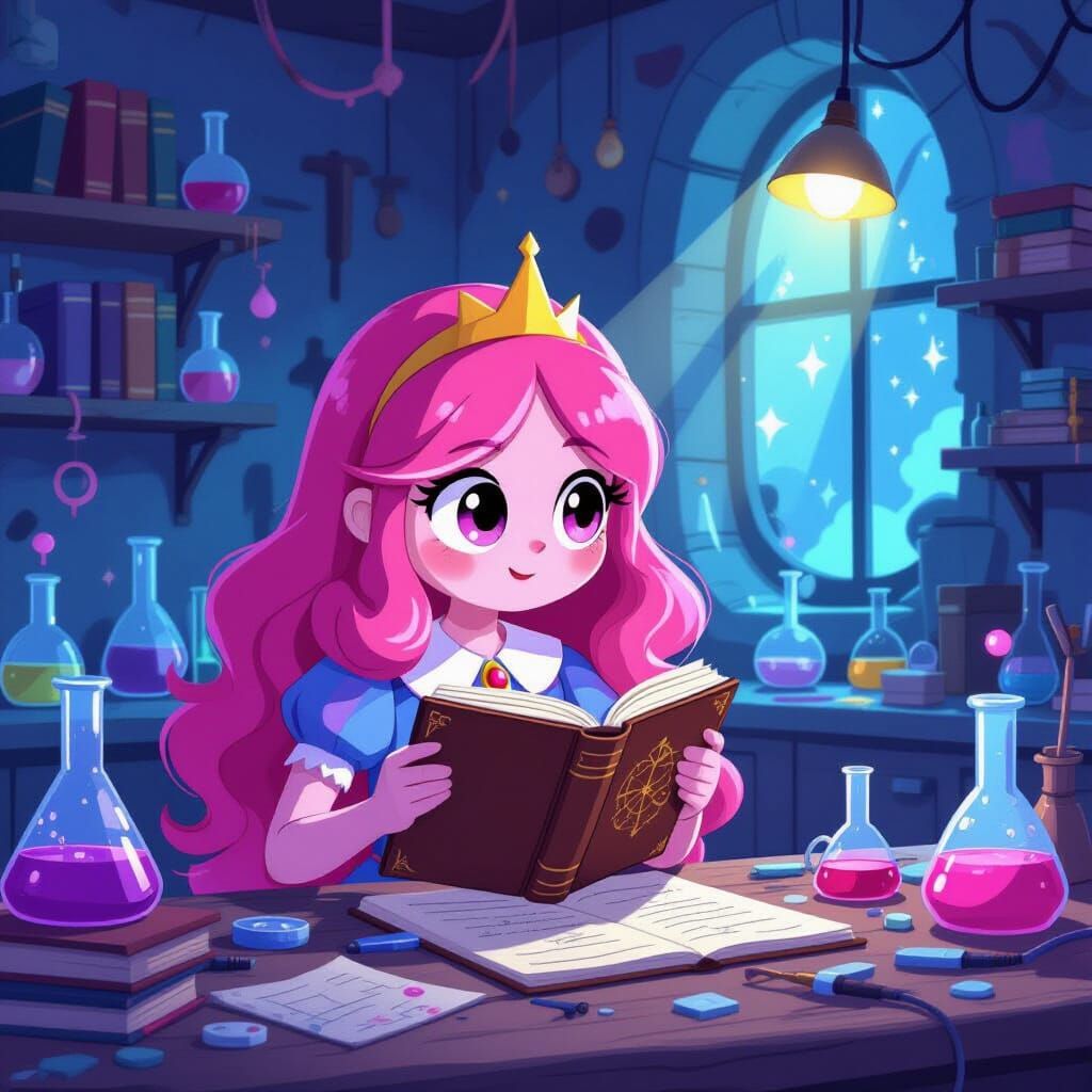 Princess Bubblegum Writes in Her Chaotic Lab