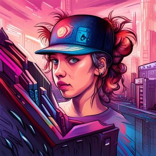 Lofi Hacker Girl in Graffiti Splash Art