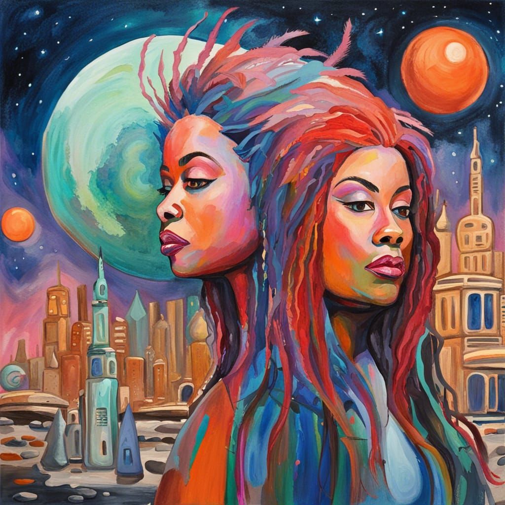 Martian Goddesses in Gouache Style Hair Salon