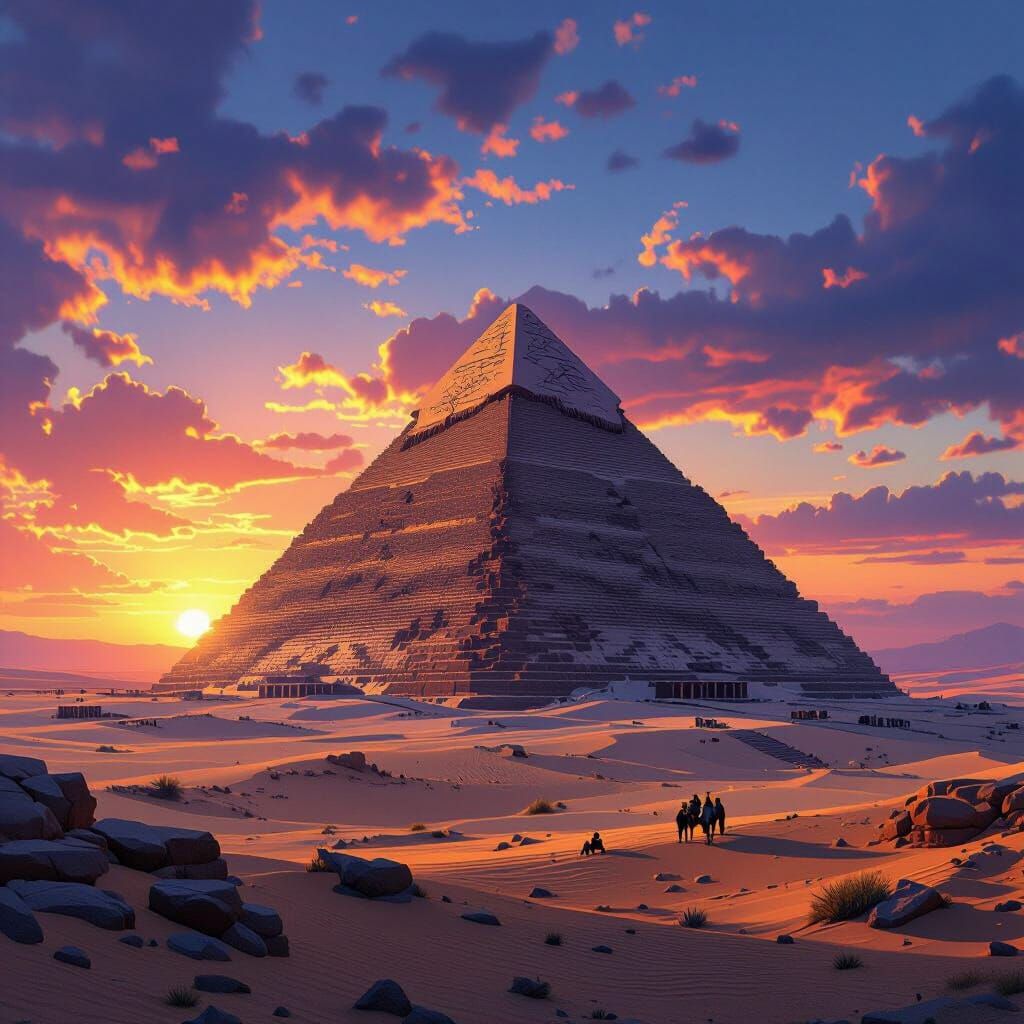 Egyptian Pyramid at Sunset: Hyperrealistic Matte Painting