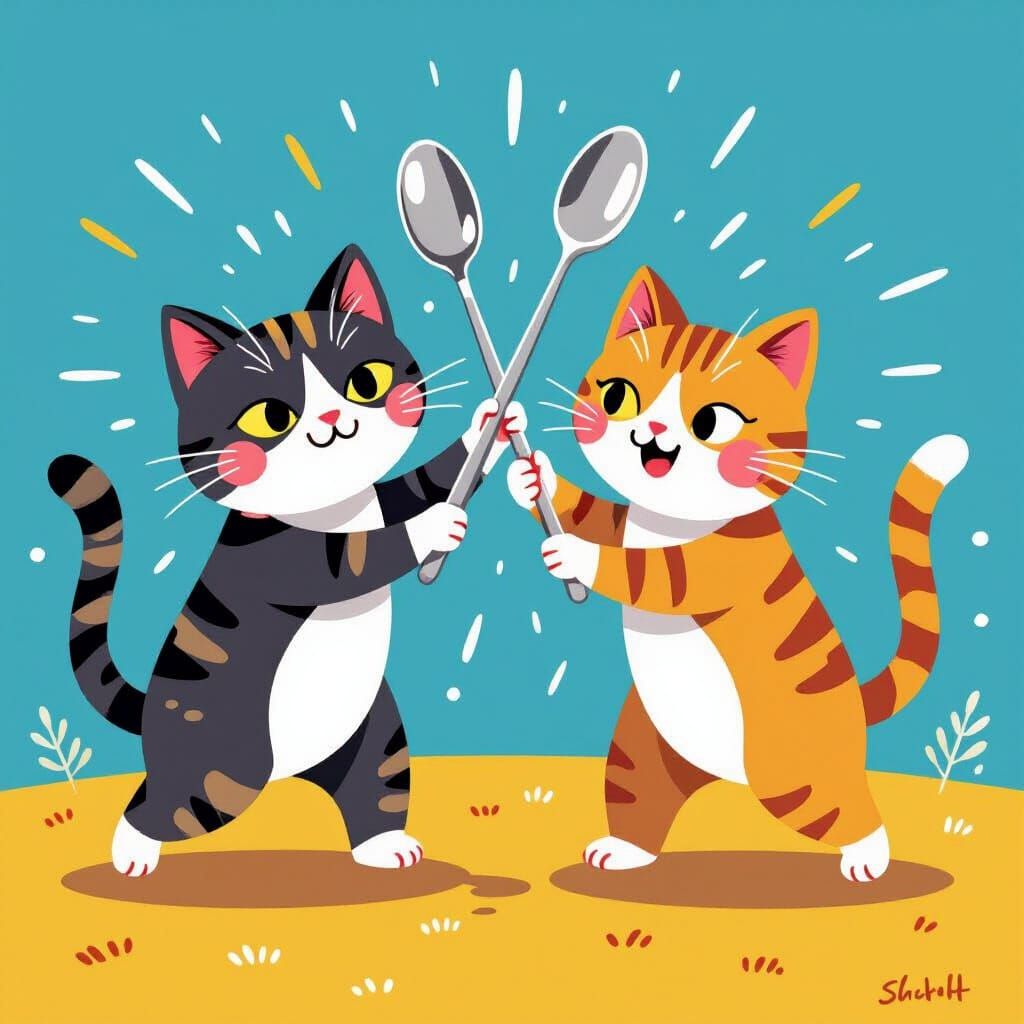 Cats in a Comedic Brawl with Spoons
