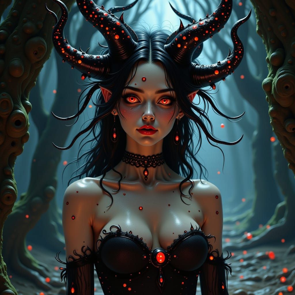 Evil Demi-Goddess Absorbing Souls in Dark Fantasy Style