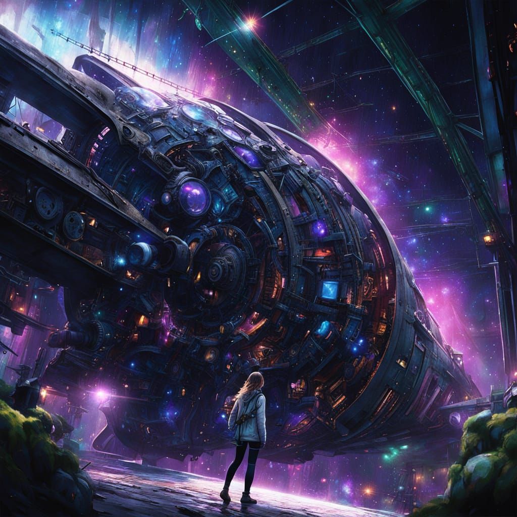 Cosmic Horror Anime Space Mechanic in Moody Atmosphere