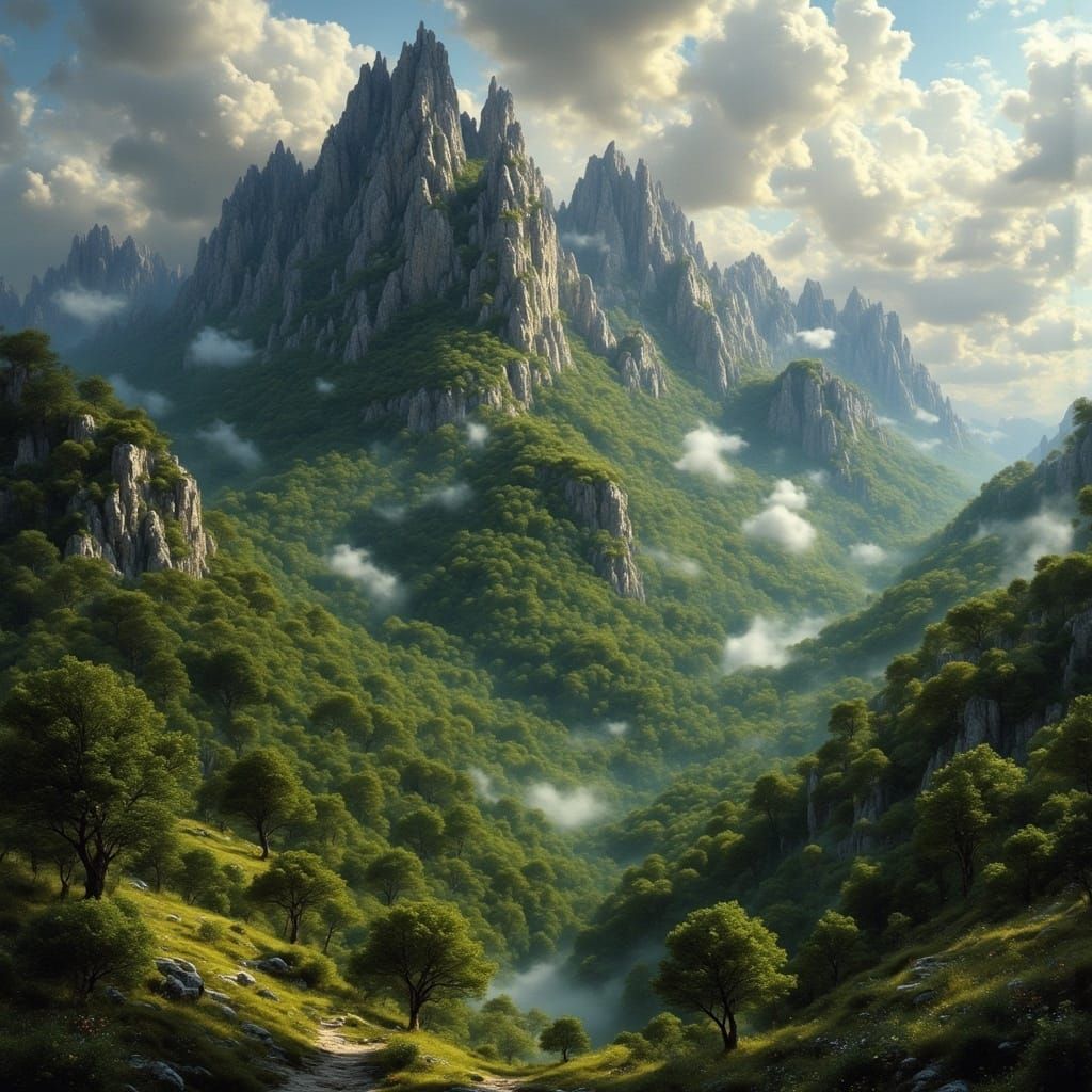Mystical Mountain Range in Fantasy Art Style