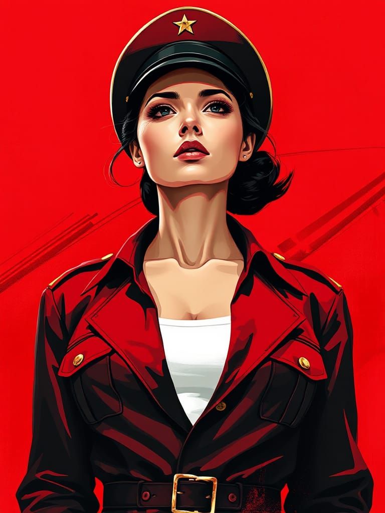 Bold Soviet Soldier Poster in Digital Painting Style