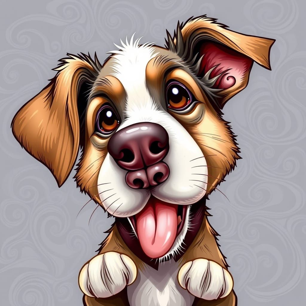Exaggerated Puppy Begging for Food as Caricature