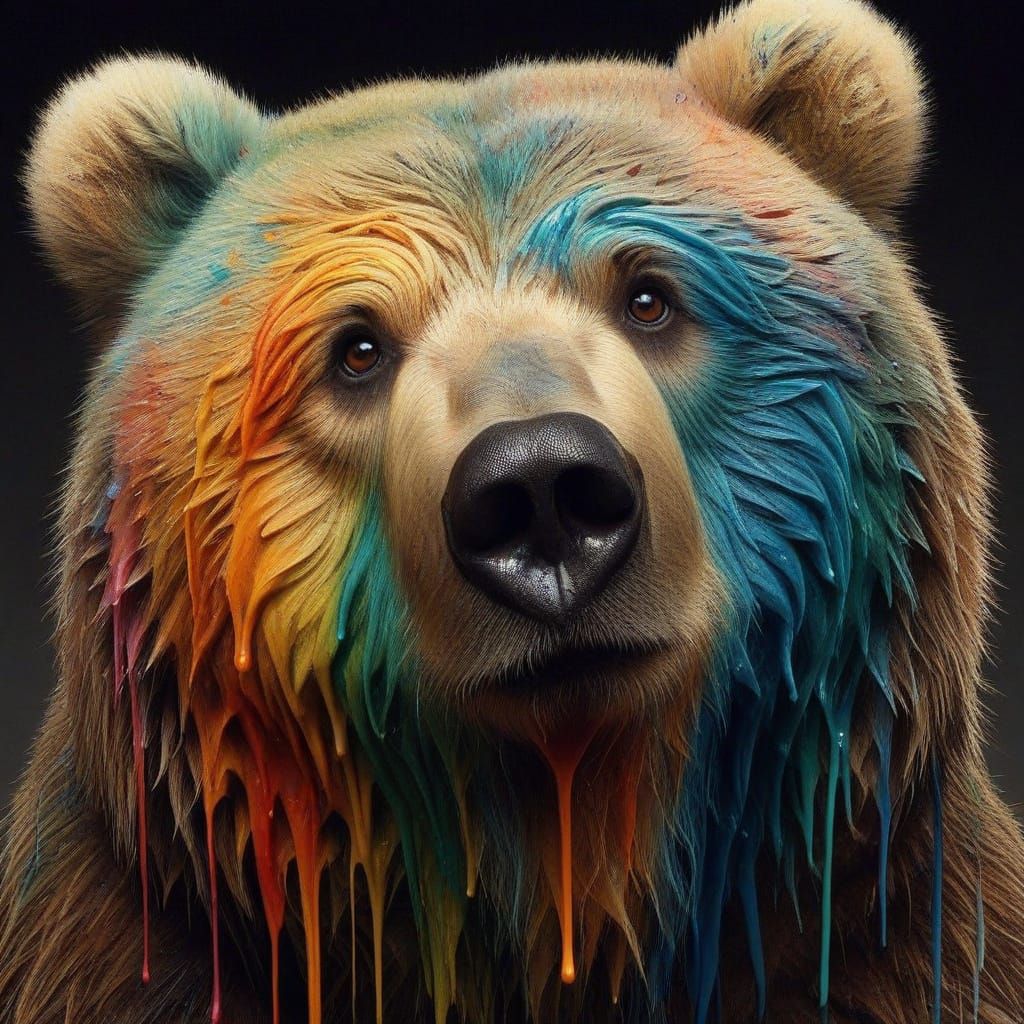 Adorable Obese Kodiak Bear in Vibrant Rainbow Paint