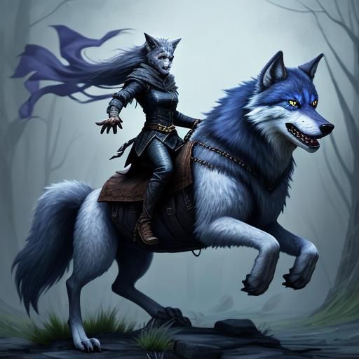 Sorceress Riding a Shifter Wolf