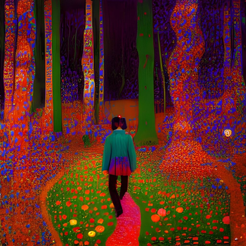 Wizard on Forest Path: Pointillist Dreamscape