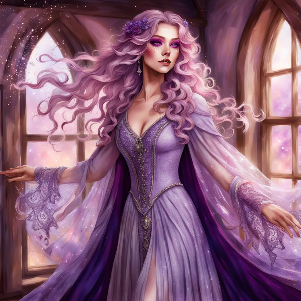 Fantasy Witch Casting Lavender Magic Spell