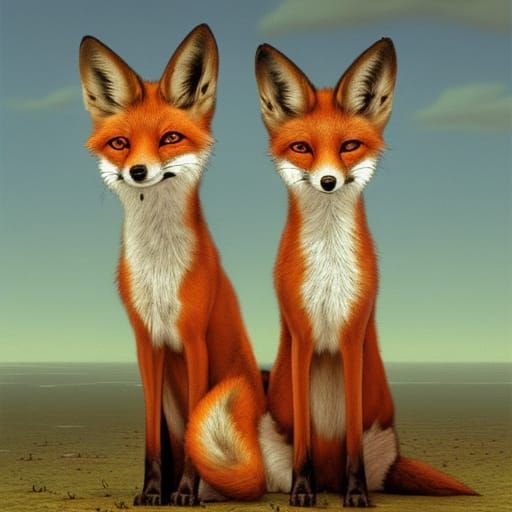 Fox Cubs in Detailed Matte Painting Style