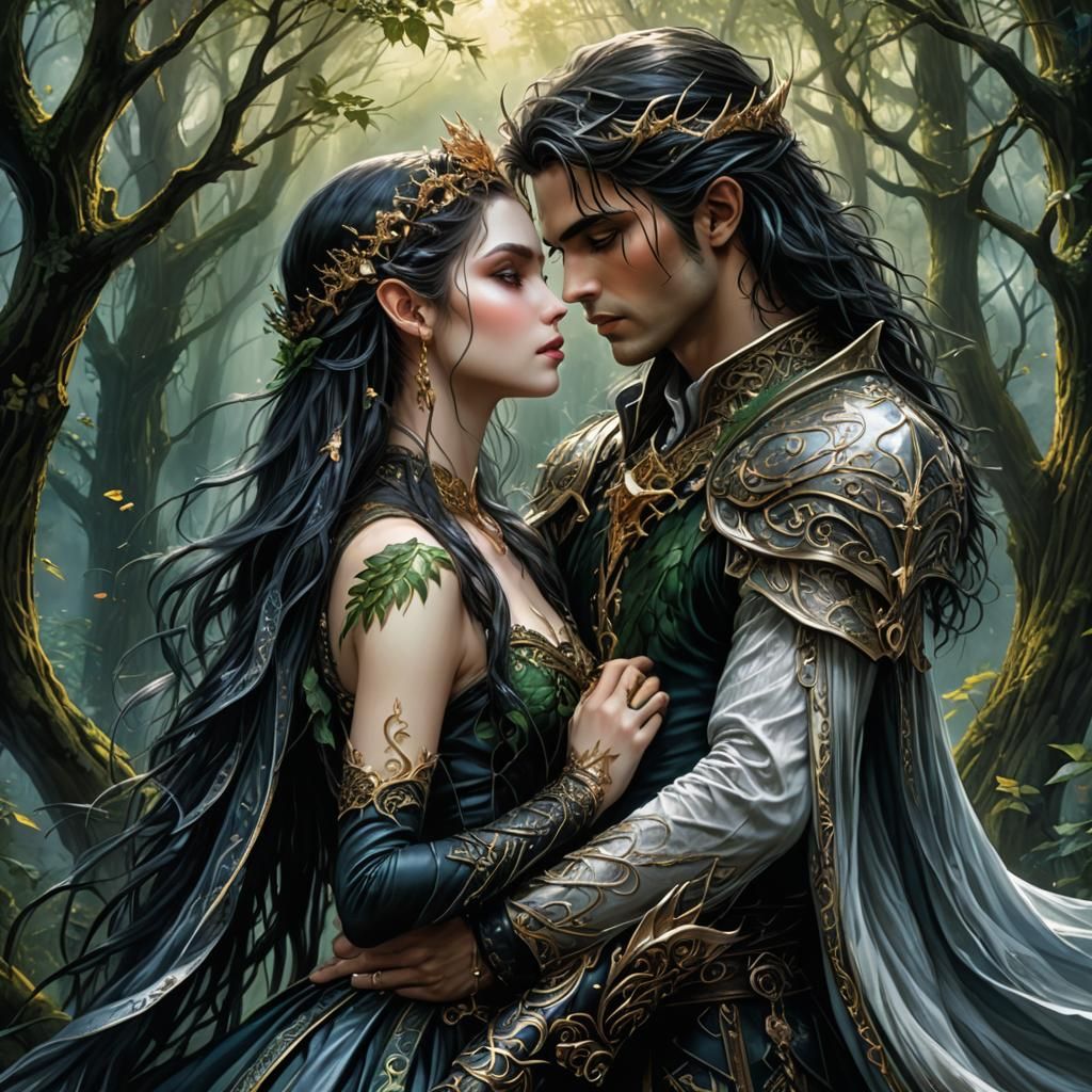 Dark adult prince, elf queen deeply in love