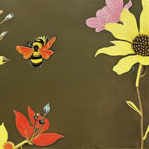 Bee on Flower: Enamel and Gouache Baroque Painting