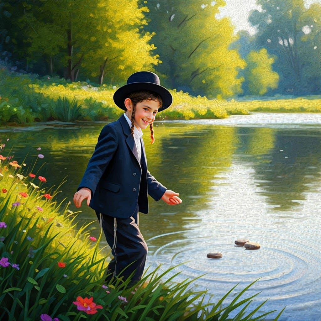 Serene Lake Scene in Impressionist Style