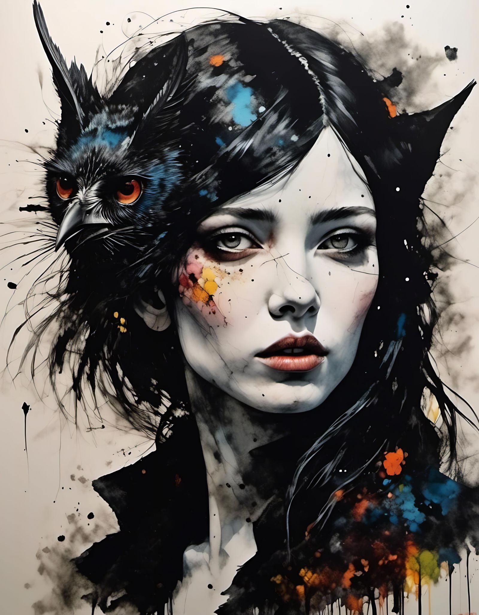 Abstracted Charcoal and Crayon Witch with Vivid Colors