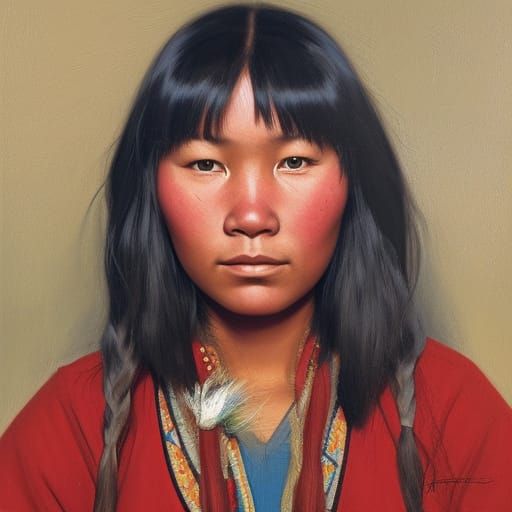 Alaskan Yu’rik Woman Portrait in Oil Painting Style