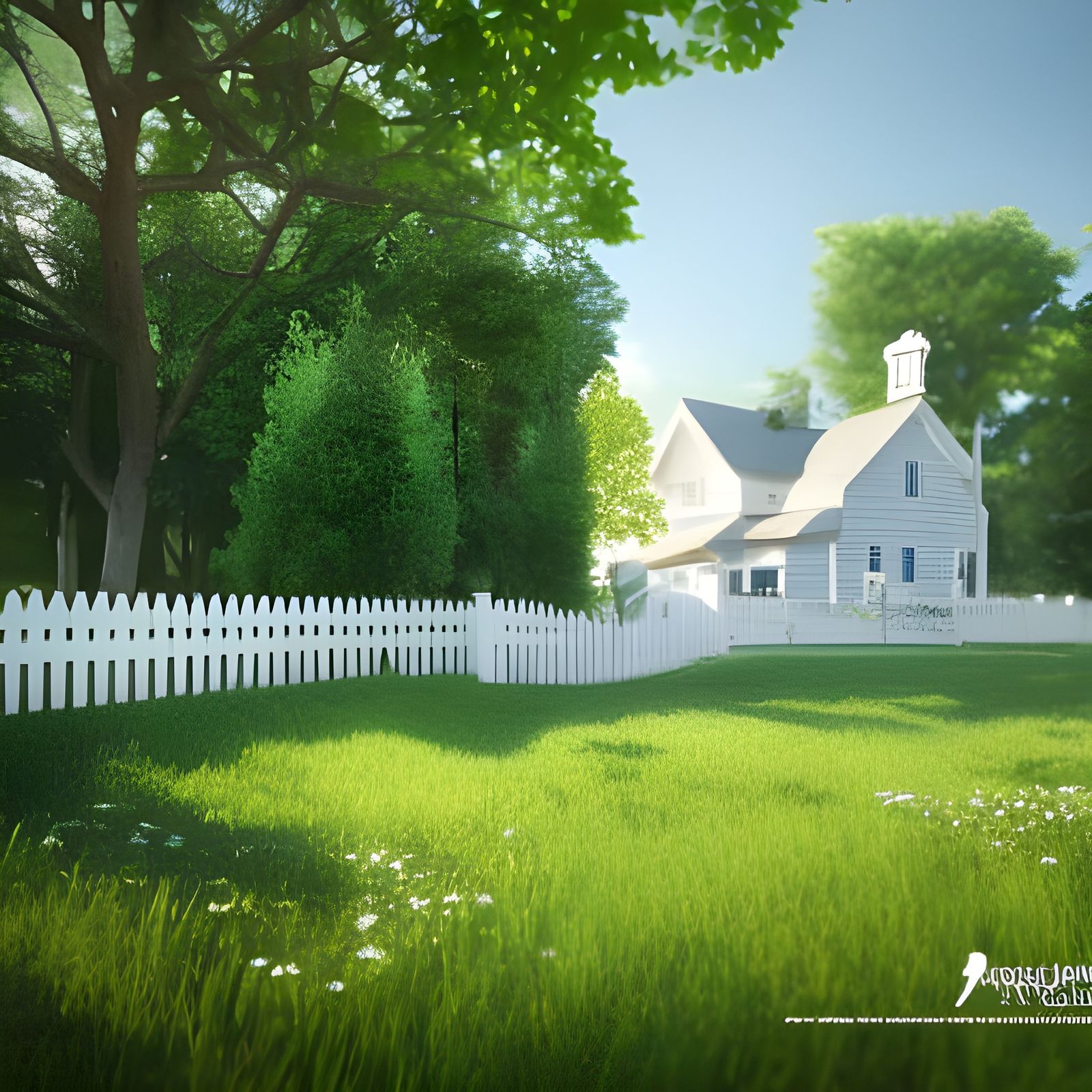 White Farmhouse with Horse: Hyperrealistic 3D Render