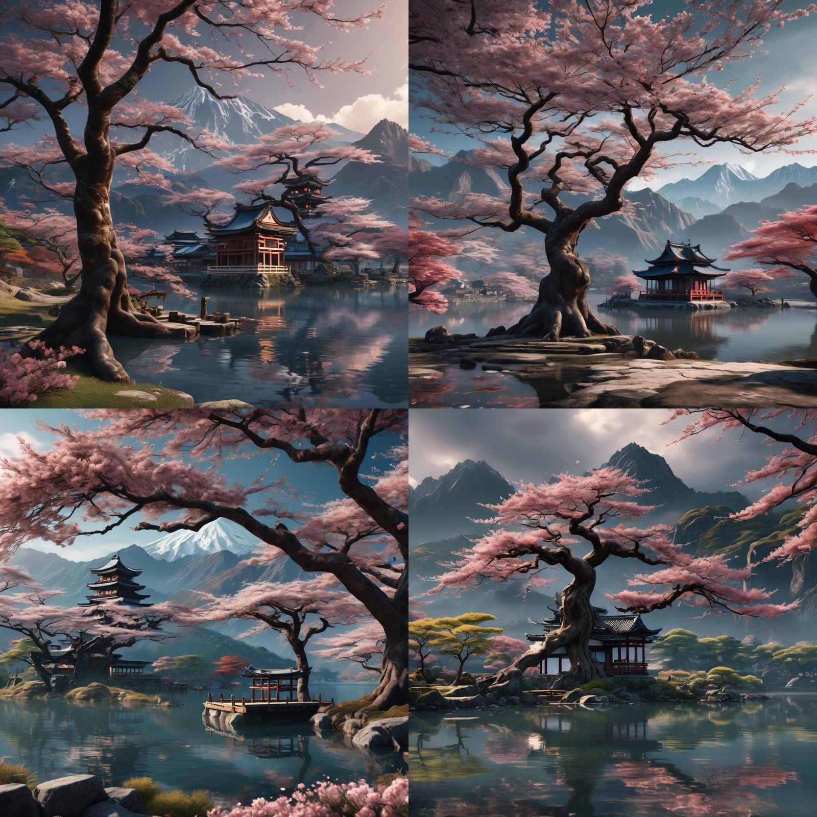 Sakura Tree by Lake: Fantasy Concept Art