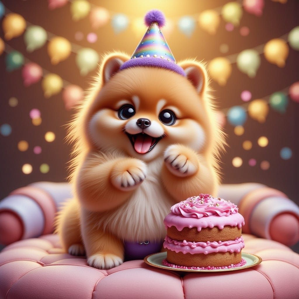 Ginger Pomeranian Puppy's Birthday Celebration