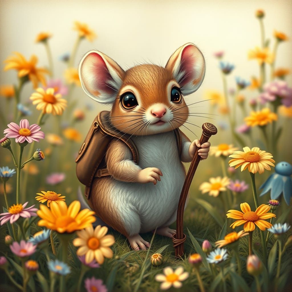 Enchanted Mouse in Whimsical Wildflower Meadow
