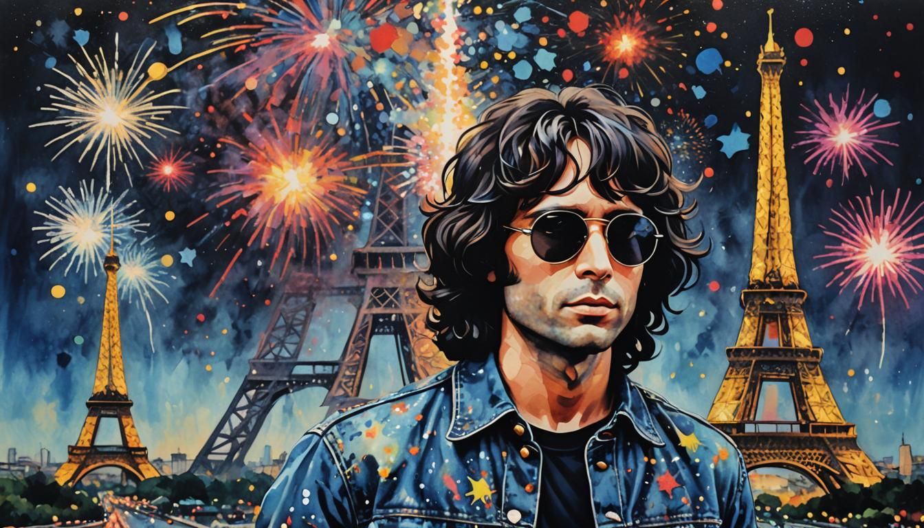 Jim Morrison in Paris: Pop Art Watercolor