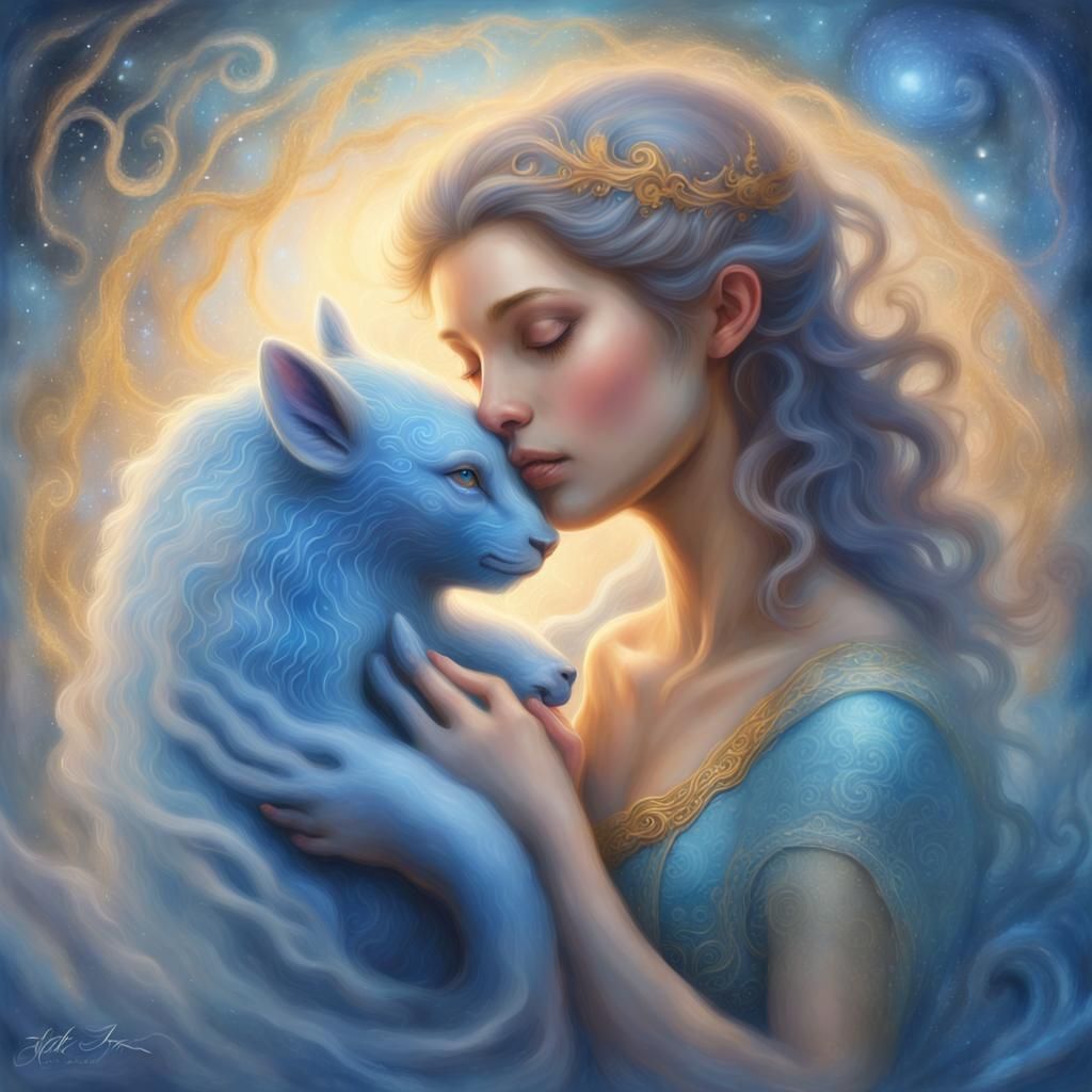 blue, soft, cashmere, silk, flowing, blur, held in arms, rubbed against a cheek,  a touch, animal, companion, 8k resolut...