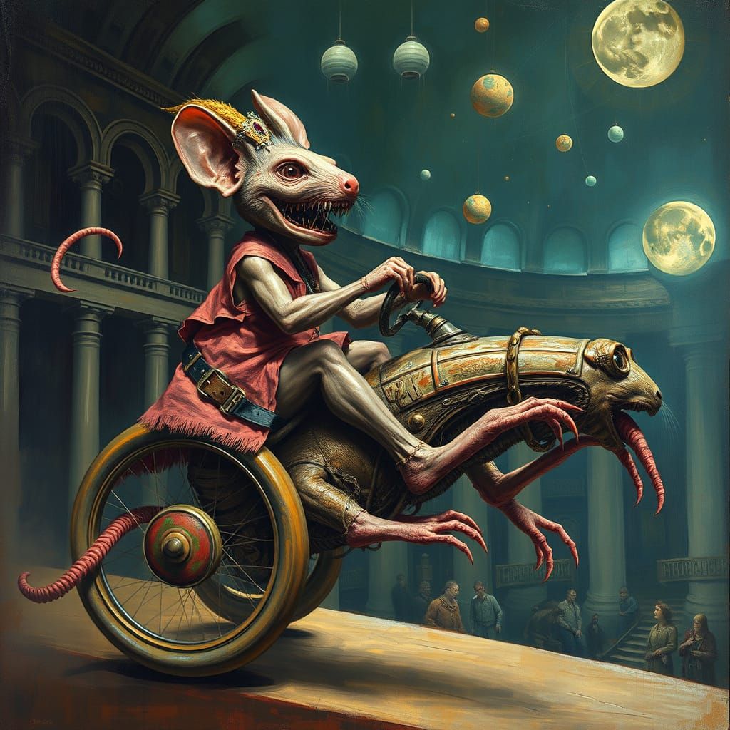 Surreal Rat Racer at Colosseum Taxidermy in Otto Rapp Style