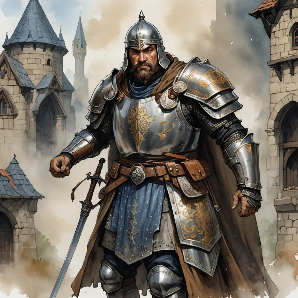 Cleric of Helm in Plate Armor: Watercolor Concept Art