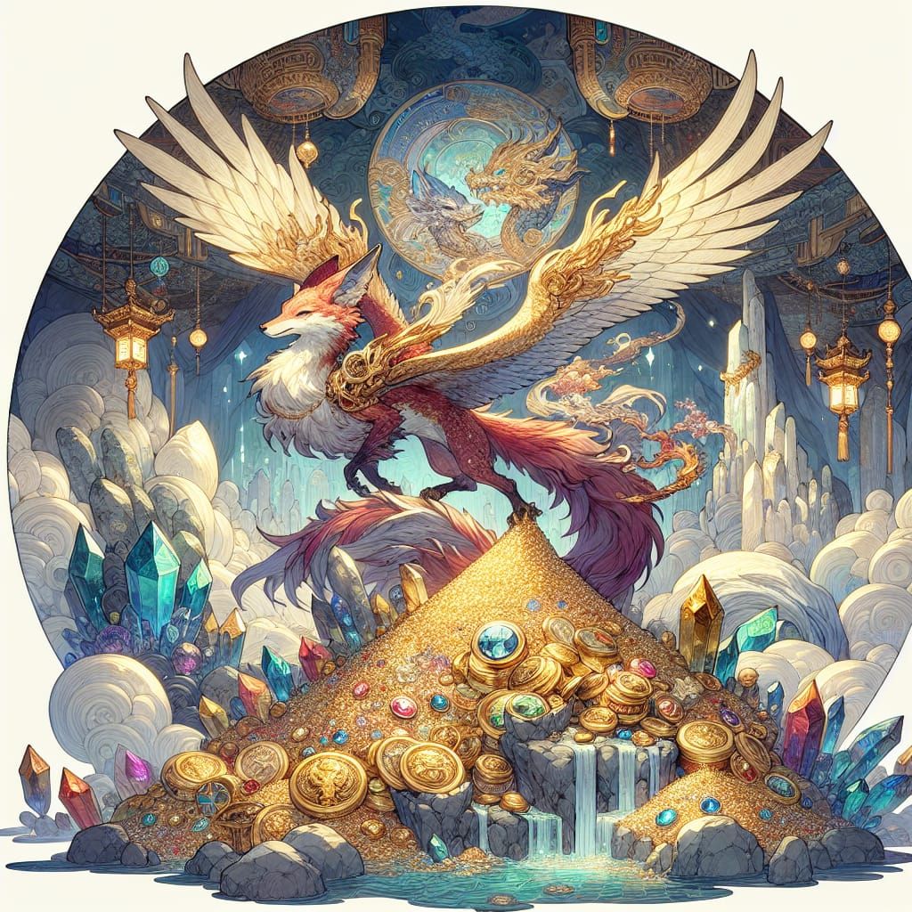 Fox-Dragon Guardian of Ancient Treasure Cave