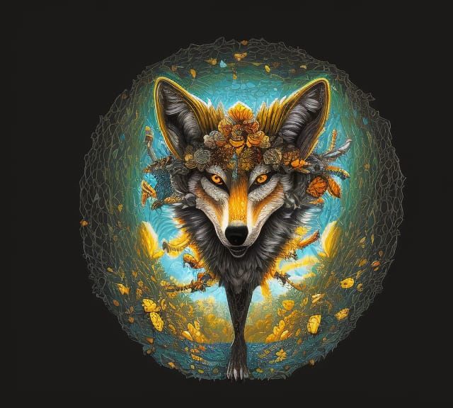 Honeycomb Wolf Crown in Biomechanical Kaleidoscope Style