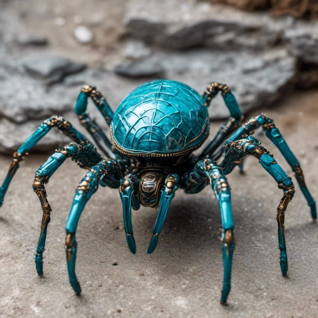 Biopunk Spider in Turquoise and Blue, 3D Render