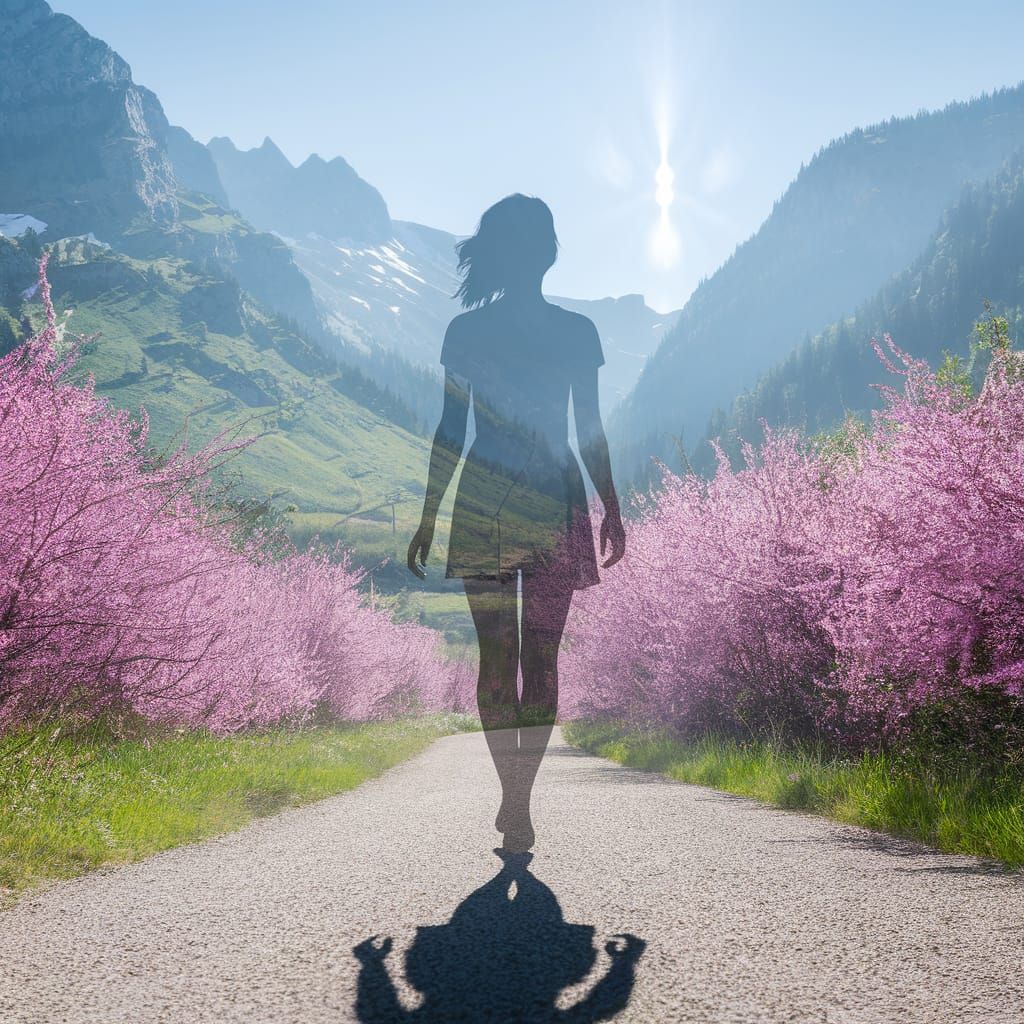 Surreal Female Form in Lush Spring Landscape