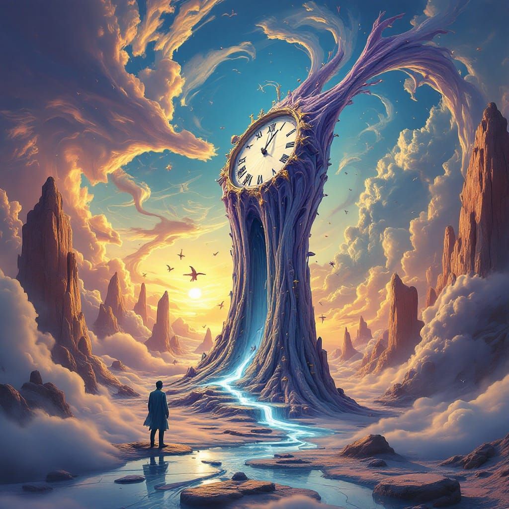 Surreal Melting Clock in Dreamscape, Splash Art