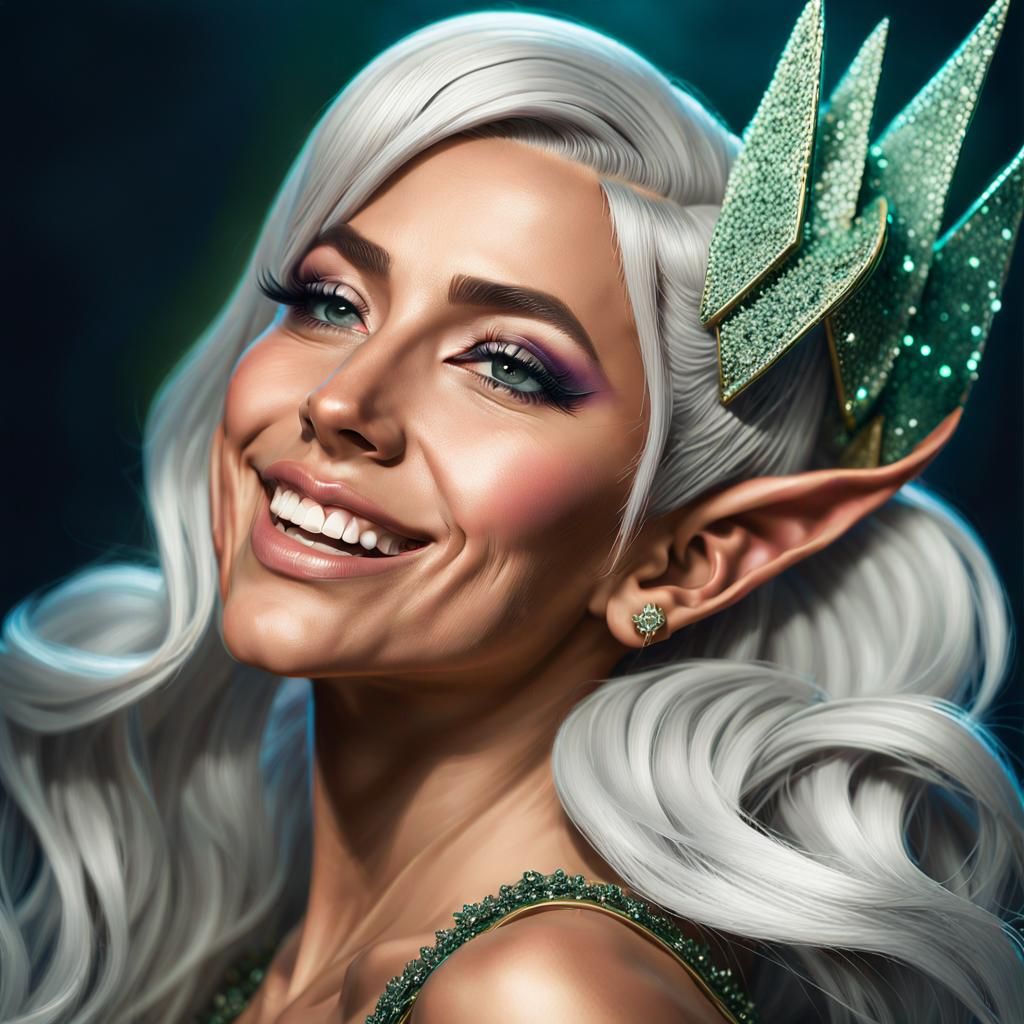 Lady Gaga as Elf Portrait in Hyperrealism Style