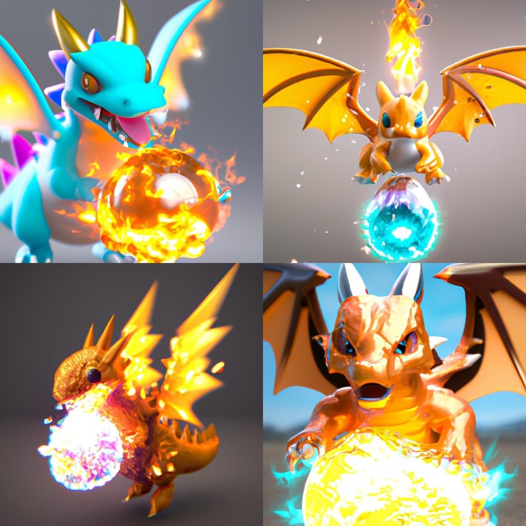 Fiery Candy Charizard in Ultra-Realistic 3D Rendering