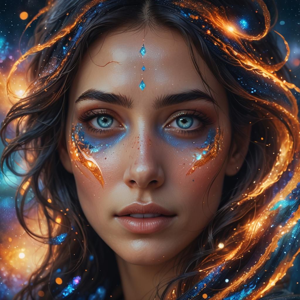 Cosmic Tear: A Universe in a Woman's Face