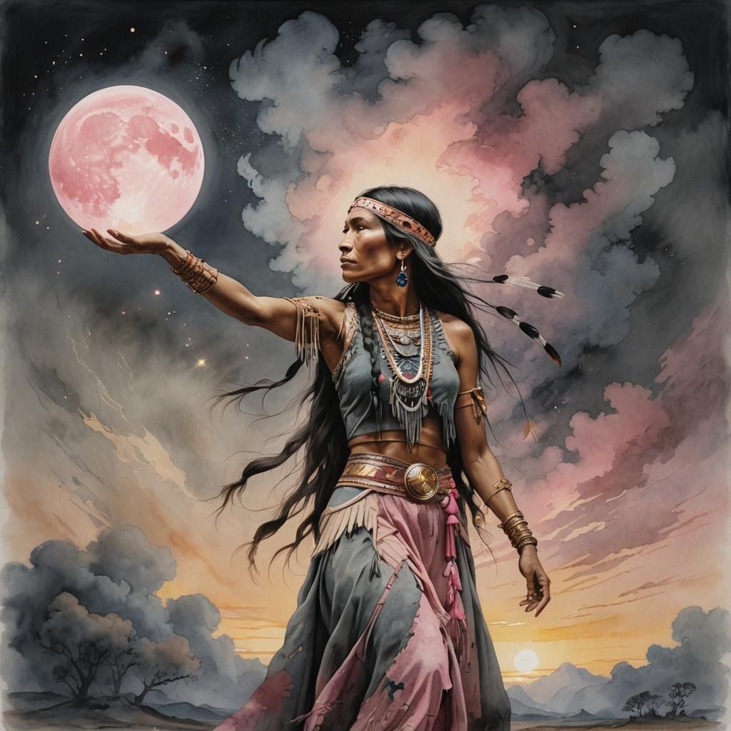 Native American Woman Reaching for Light Orb