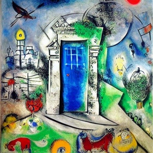 Abstract Figures Reveal Open Door on Steep Road