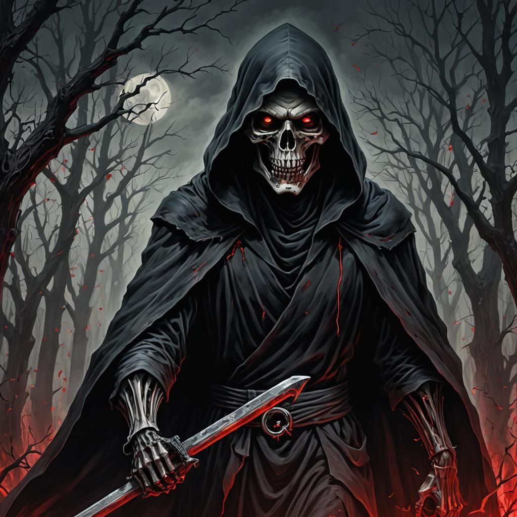 Ominous Grim Reaper with Red Eyes
