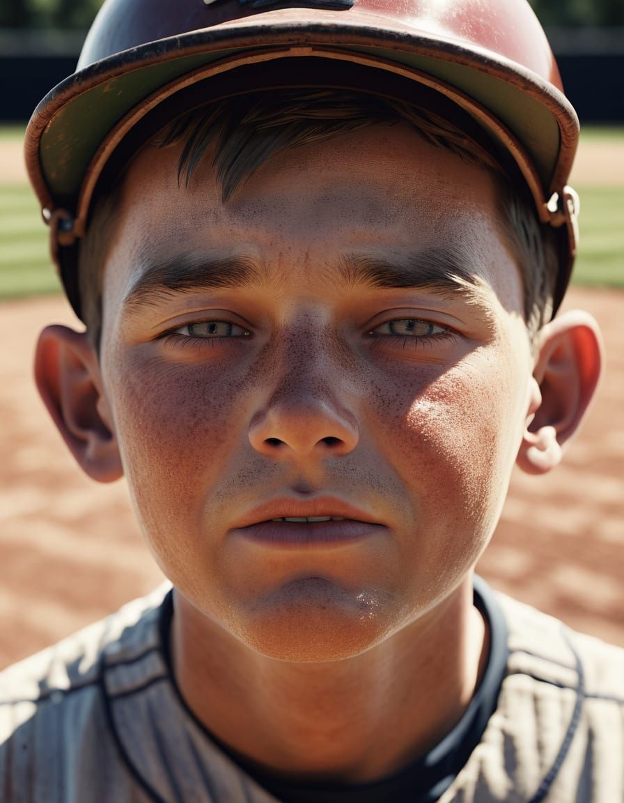 1950s Boy Pitcher Close-Up in Photorealistic Style