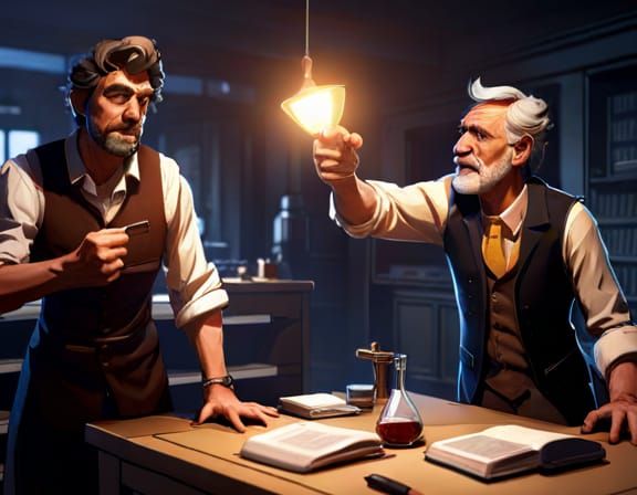 Mad Scientist Argument in Comic Book Art Style