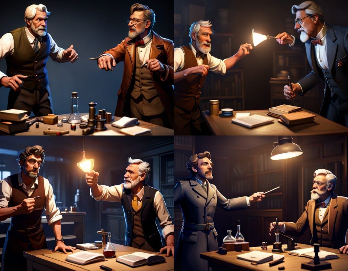 Mad Scientist Argument in Laboratory, Comic Book Art