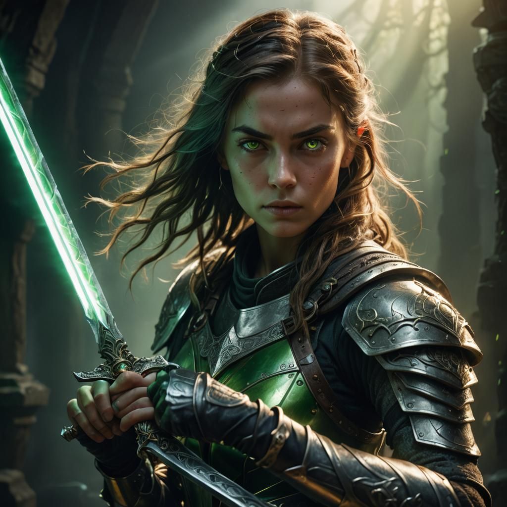 Woman with Sword of Light in Sci-Fi Style