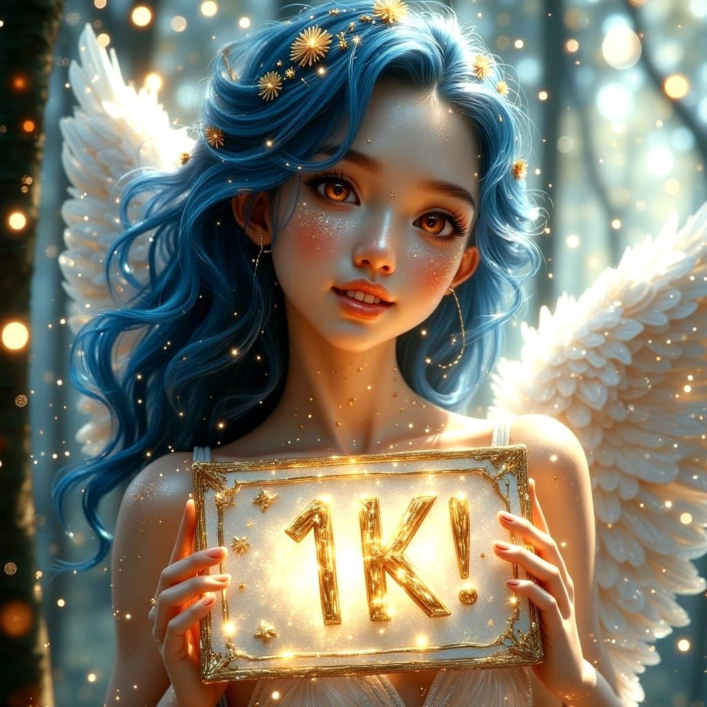 Glowing Angel Woman Celebrates 1K in Radiant HDR