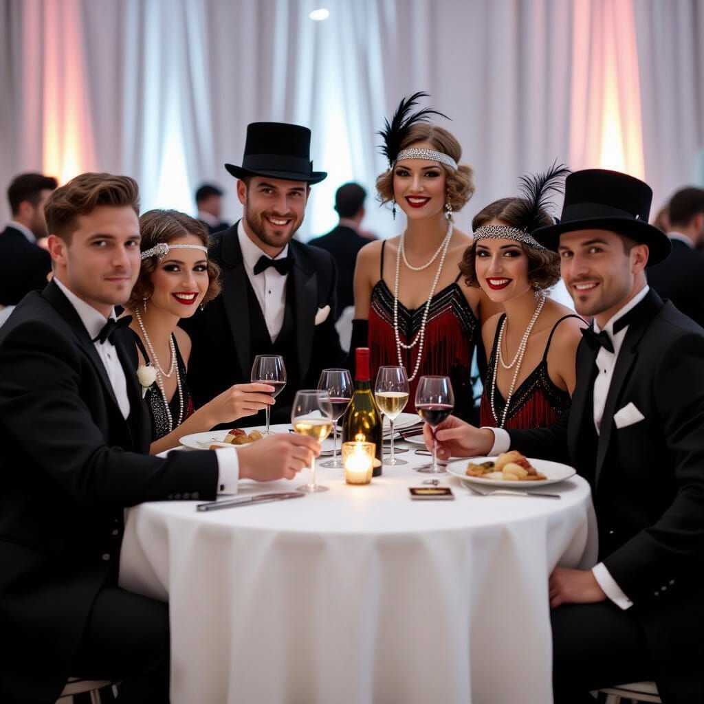 1920s Party Scene with Flappers and Gentlemen