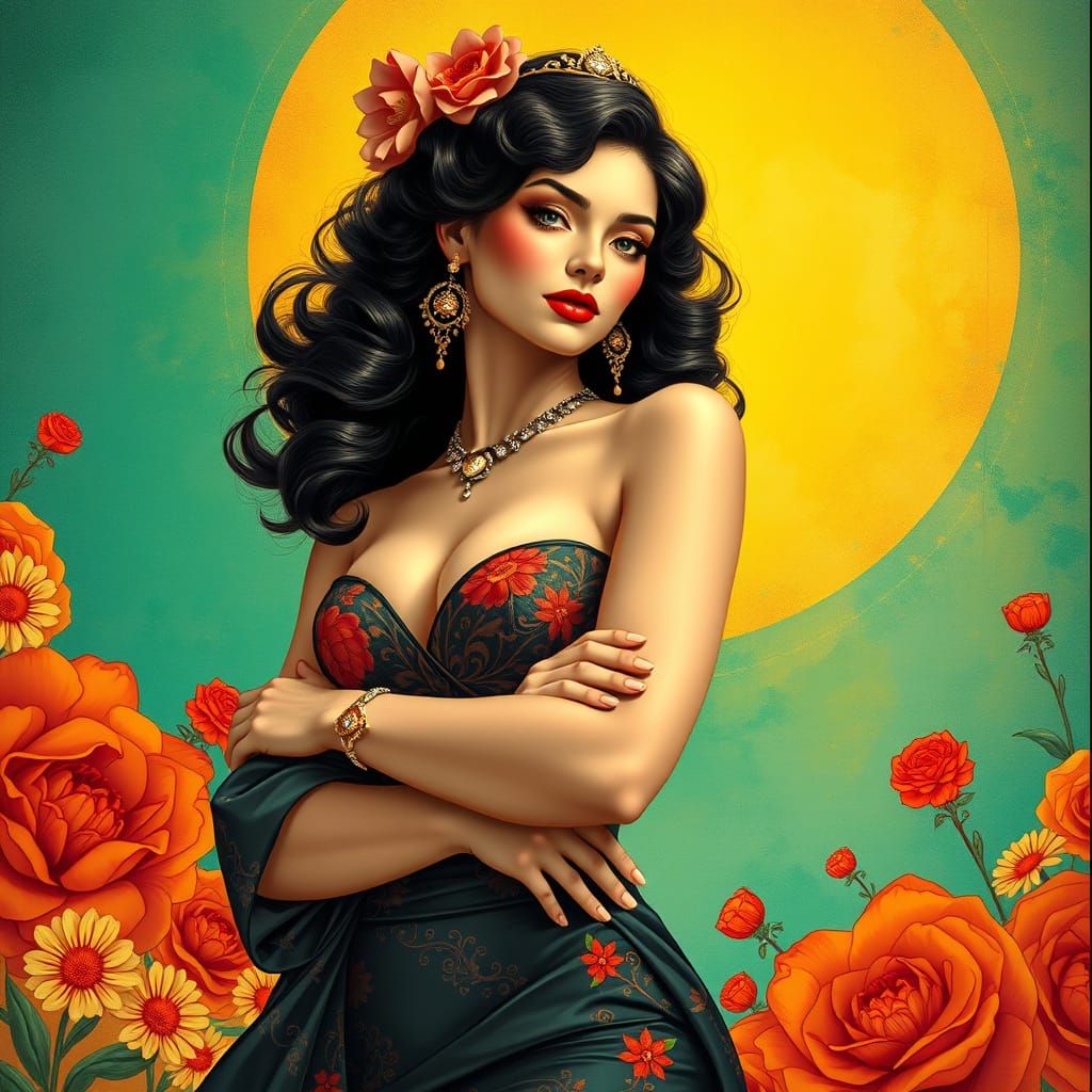 Elegant Woman Posing in Art Nouveau Style