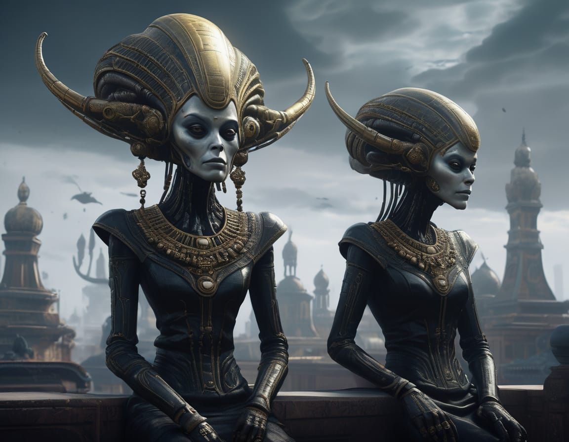 Alien Merchant Woman in Painterly Photorealism